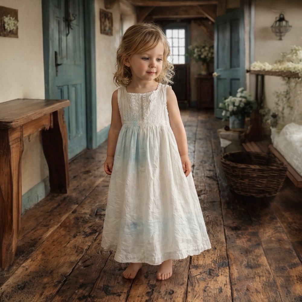 Vintage 1960s Girls Prairie Dress | Handmade Cotton Heirloom Cottagecore Maxi
